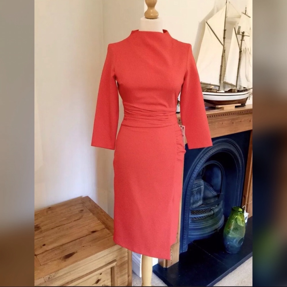 ZARA RED DRAPED DRESS WITH SLIT SIZE SMALL